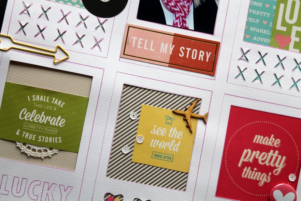 Tell My Story, Close-up Detail: a layout featuring American Crafts Shimelle collection.